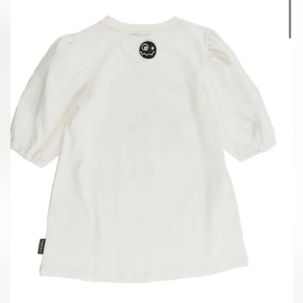 LOUD APPAREL Organic Cotton Girls White Puff Sleeve “Oopsie Daisy” Dress Size 14